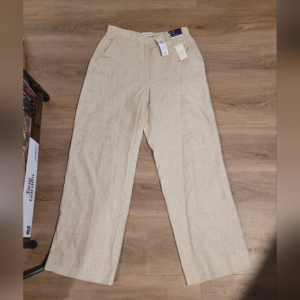 Abercrombie & Fitch CURVE LOVE Linen Blend Wide-Leg Pant